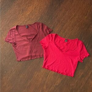 🛍️ Bundle of SHEIN Red and Burgundy Crop Tops